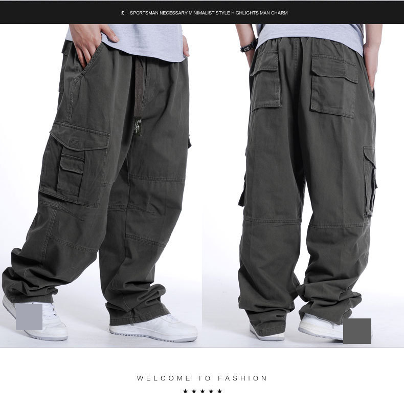 Herren-Cargohose in Übergröße, weites Bein, lockere Passform, Hip-Hop-Streetwear, Arbeitshose mit mehreren Taschen aus Baumwolle_voghion.com