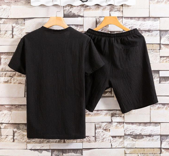 Breathable Cotton-Blend Short Sleeve T-Shirt & Shorts Set – Lightweight Summer Lounge Wear For Men (M-5XL, Quick-Dry & Anti-Wrinkle)_voghion.com