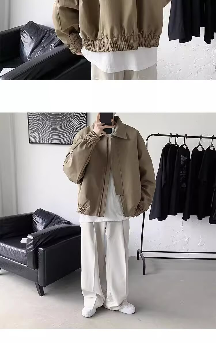 Abbigliamento da uomo Giacca casual elegante da uomo - Cappotto unisex in poliestere leggero con cerniera, vestibilità ampia e alta moda, in nero e cachi_voghion.com