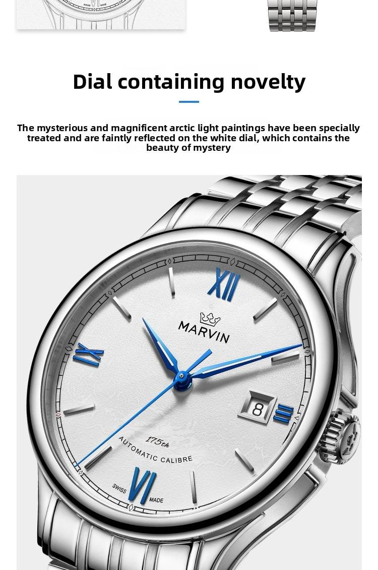 Marvin Swiss Original Automatic Mechanical Watch Aurora European Commemorative Edition Luminous Qixi Gift For Boyfriend/Girlfriend M117.13.95.11_voghion.com