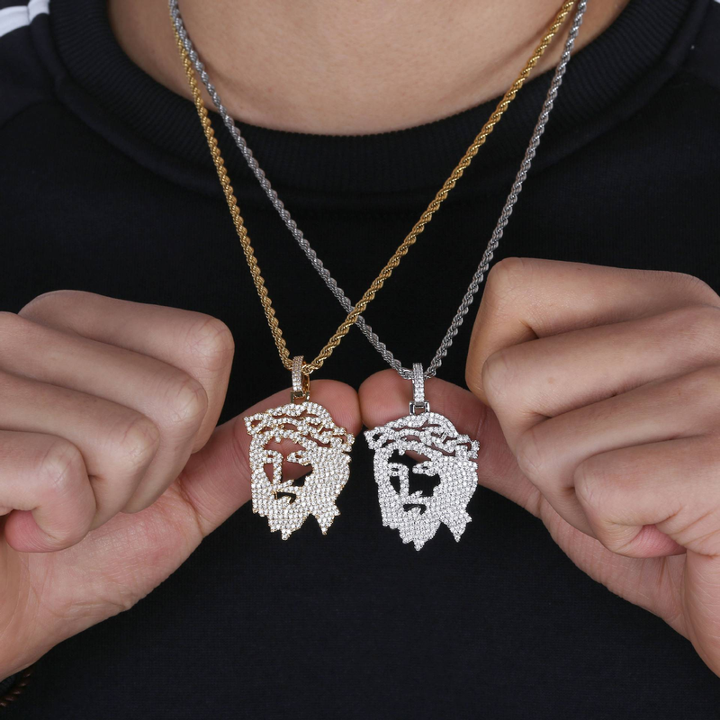 Ciondoli Hip Hop Collana da uomo con ciondolo a forma di Gesù cavo, catena cubana, gioielli con catena in zircone_voghion.com