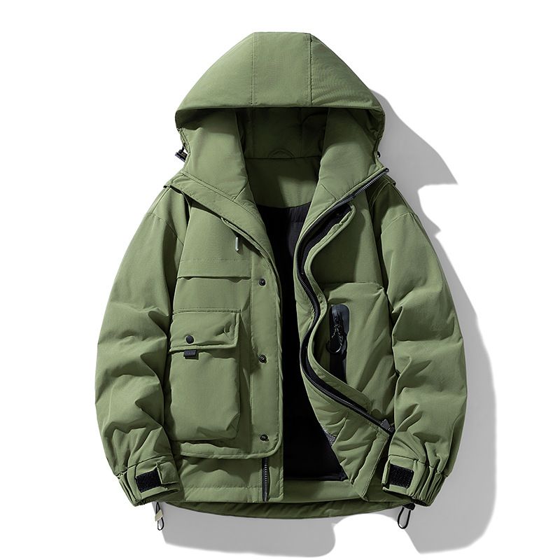 Herren-Winter-Arbeitsjacke mit Kapuze – 600FP Entendaunen, wasserdicht & mit mehreren Taschen, Streetwear-Übergröße (Schwarz/Armeegrün/Braun)_voghion.com