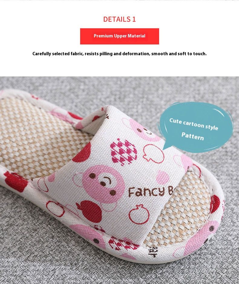 Atmungsaktive Leinen-Hausschuhe für Kinder und Familien – weiche, rutschfeste Hausschuhe mit Cartoon-Aufdruck (Hase/Bär/Katze/Frosch), verstellbar für Jungen und Mädchen_voghion.com