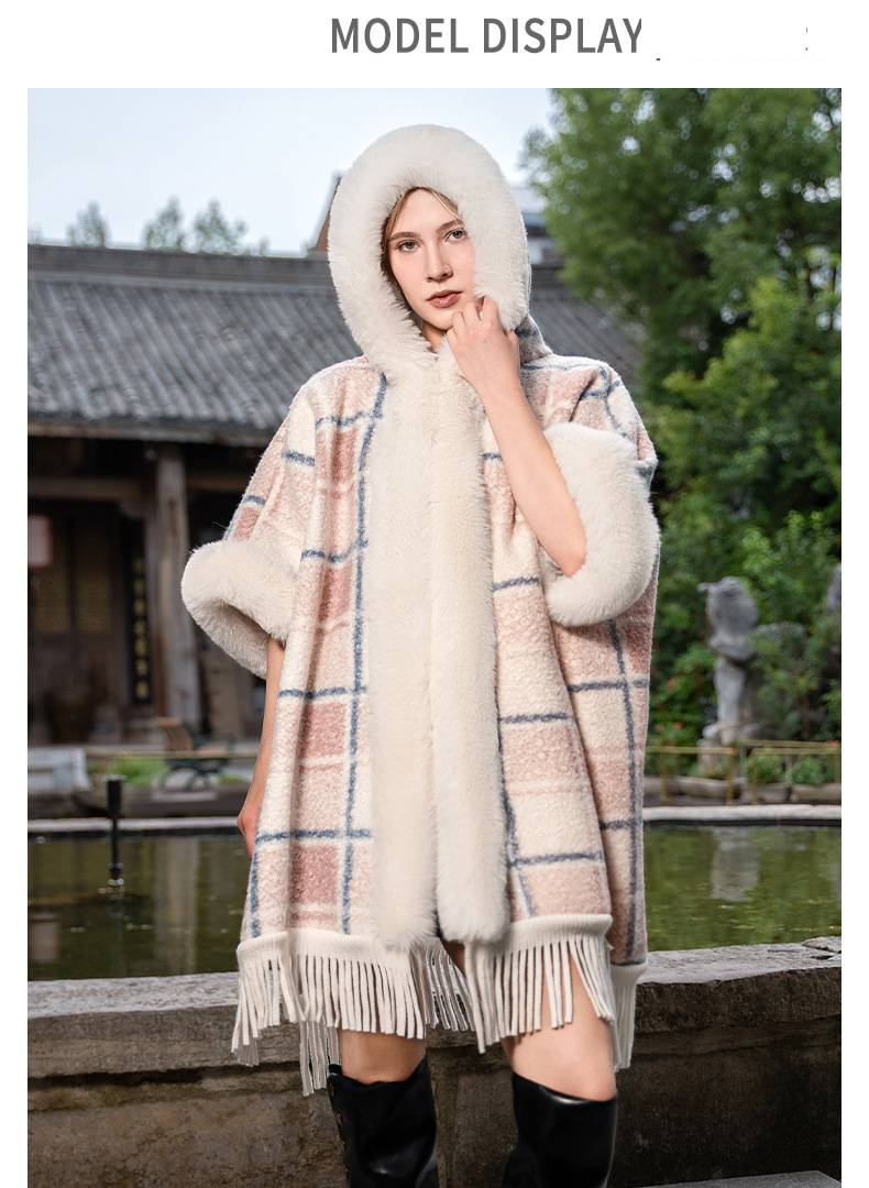 Scialli da donna autunno e inverno, nuovi mantelli caldi a quadri lavorati a maglia, scialle in peluche, nappa, lana, tutto abbinato, cappotto spesso per donna_voghion.com