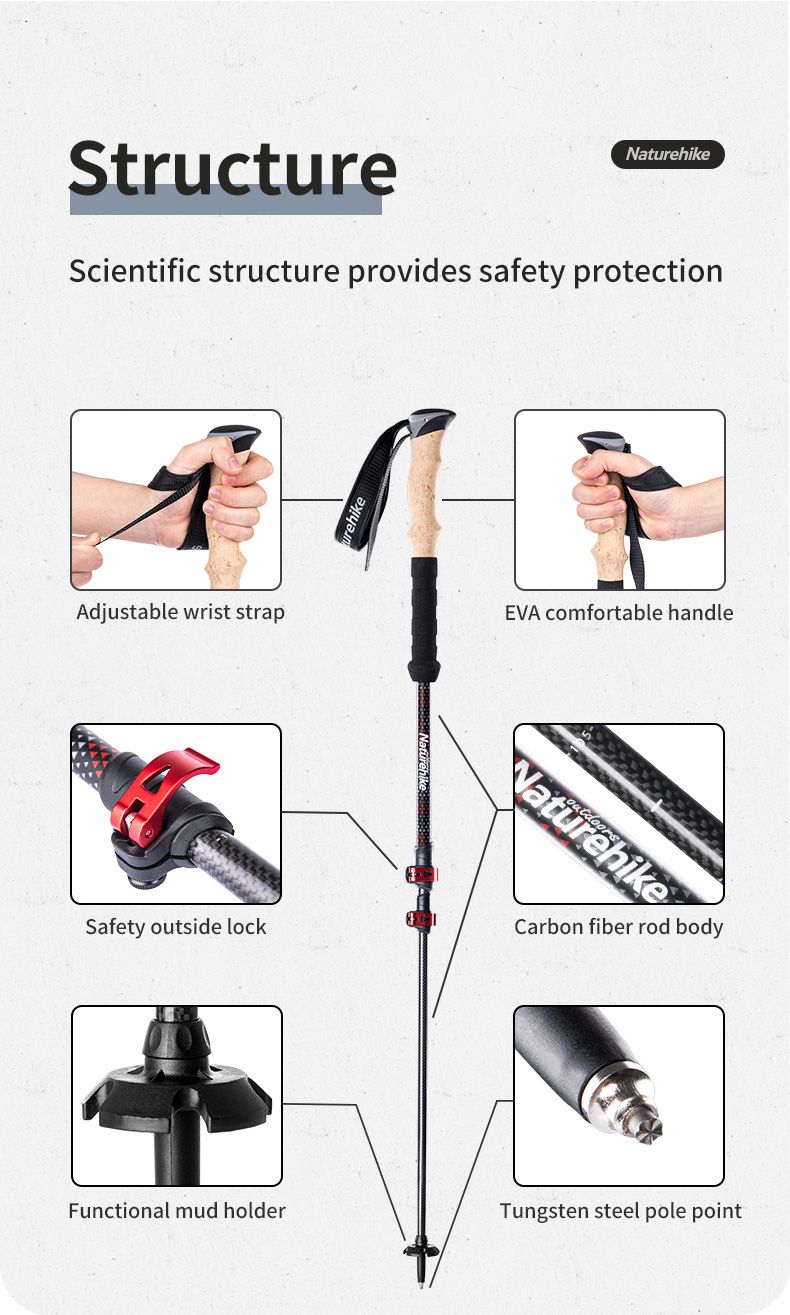 Trekking Poles 2pcs Carbon Fiber Collapsible Telescopic Sticks Lightweight Walking Hiking Stick Climbing Stick_voghion.com