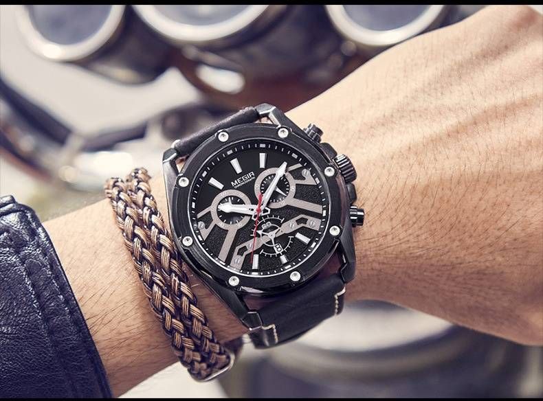 Orologio cronografo sportivo da uomo – Cinturino in vera pelle da 48 mm con lancette luminose e data (movimento al quarzo, resistente all'acqua)_voghion.com