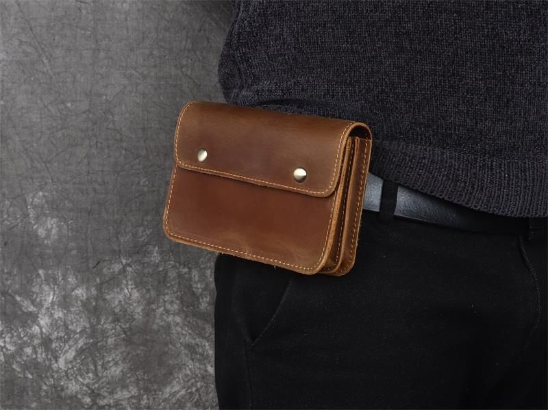 Men's Horizontal Retro By Crazy Horse Leather Mobile Phone Bag_voghion.com