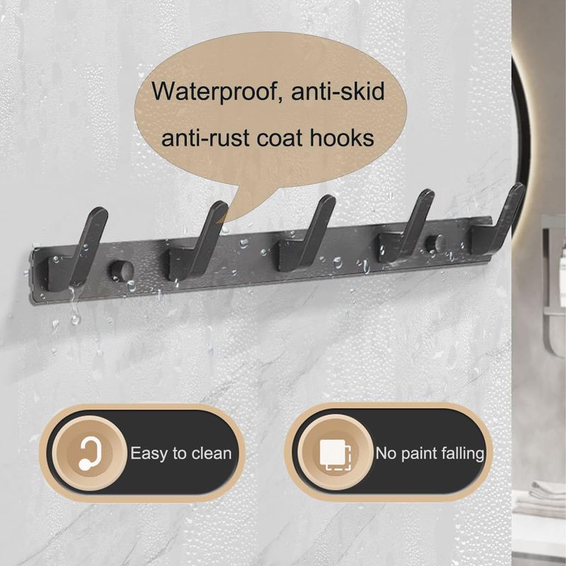 Space Aluminum Wall Hook | 5 Hooks 16KG | No-Drill | IKEA Style | Bath/Entryway_voghion.com