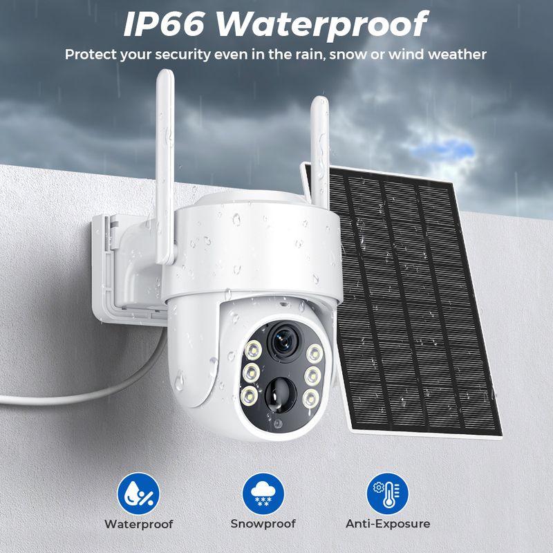 Solar Security Camera WiFi Outdoor - PTZ 360° View Low Power Consumption Rechargeable Battery Weatherproof Night Vision Motion Detection_voghion.com