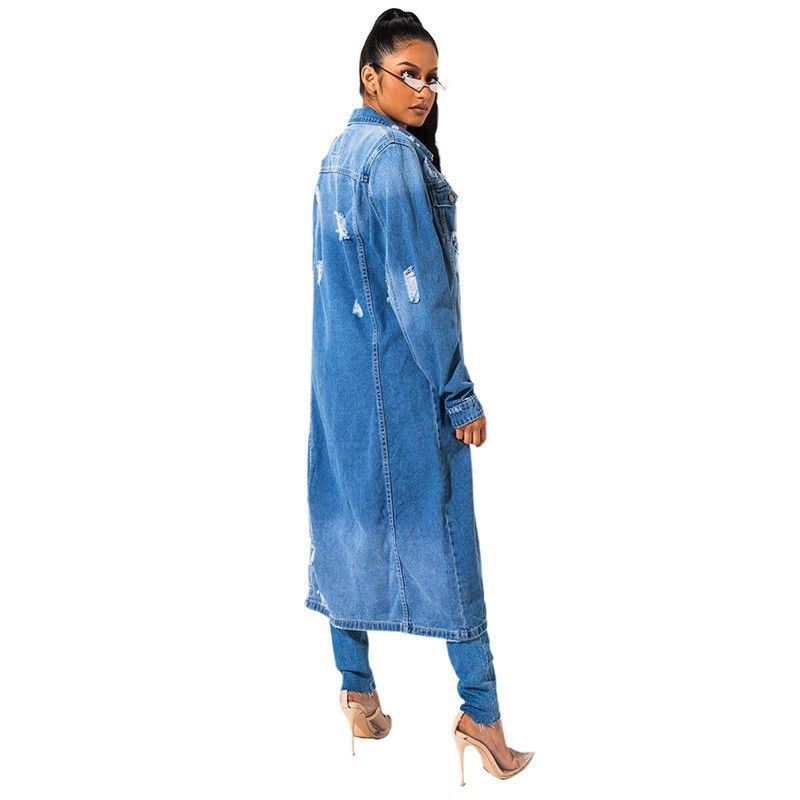 Langer Damen-Jeans-Trenchcoat mit Used-Details – Stylische Herbst-/Winterjacke in Blau, Dunkelblau & Hellblau – Größen S-XXL_voghion.com