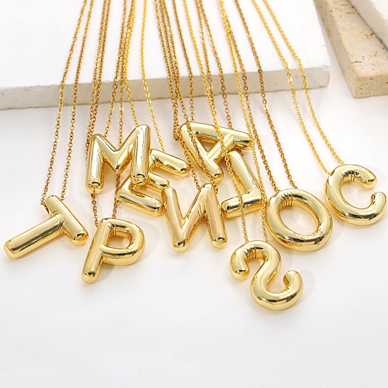Balloon Iniial Pendan Necklaces for Women Gold Color Chain Bubble Cusom Puff Leer Necklace Personalized Jewelry_voghion.com