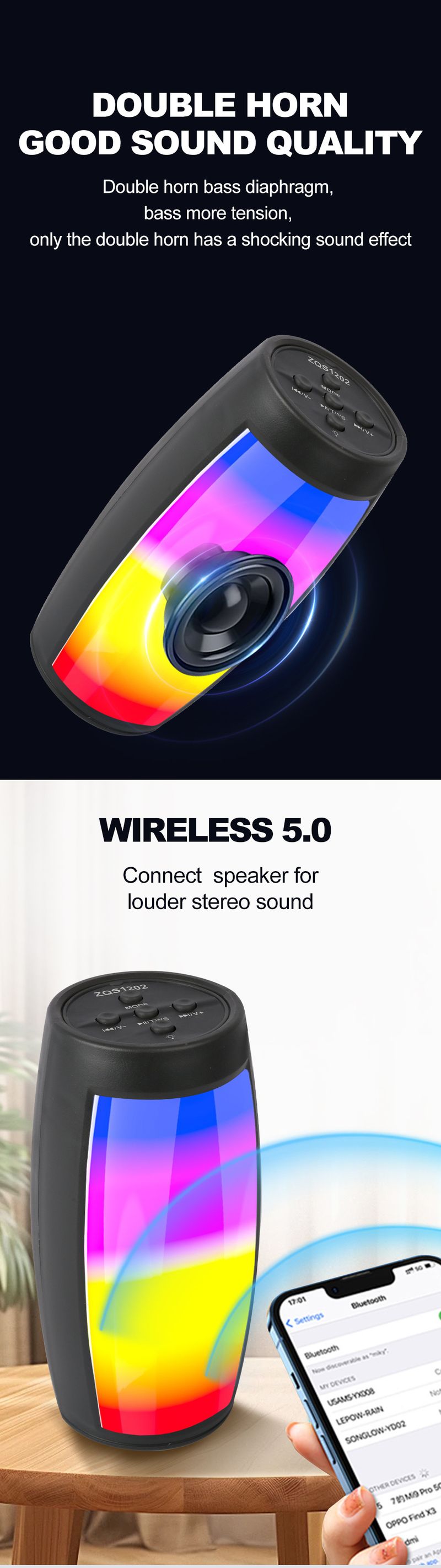 ZQS1202 Desktop-Subwoofer Drahtloser Bluetooth-Lautsprecher mit Tasten Tragbarer Party-Bluetooth-Lautsprecher für den Außenbereich_voghion.com