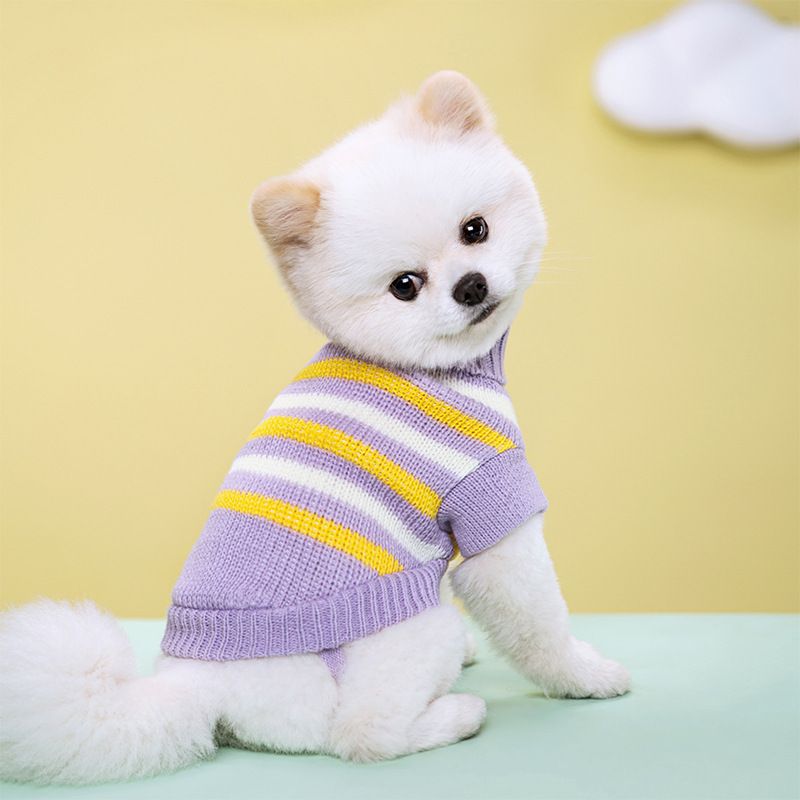 Pull rayé chaud tricoté à deux pattes pour petit chien, vêtement pour chiot, automne et hiver_voghion.com