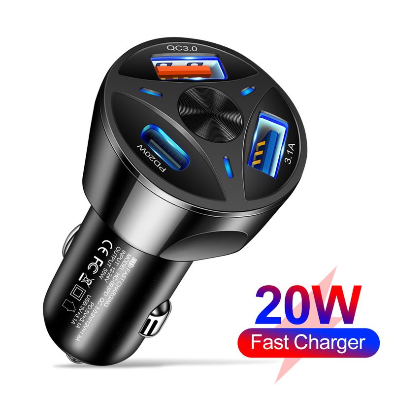 Music Festival Set of one to three QC3.0USB+20WType-c flash multi port car fast charging head cigarette lighter_voghion.com