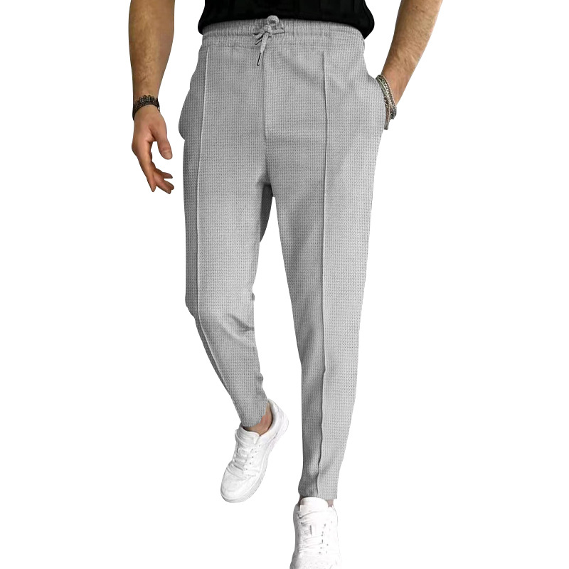 2023 Summer New Men's Waffle Drawstring Sports Casual Pants_voghion.com