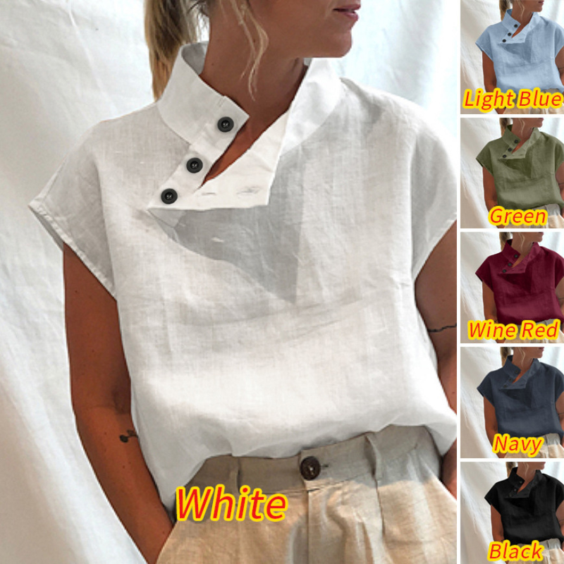 Damen Pullover mat kuerzen Äermelen, Knäppercher, lockerem Standkragen_voghion.com