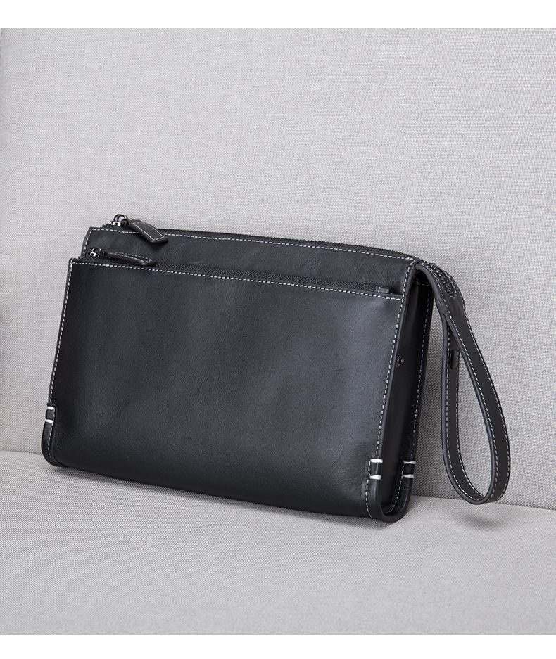 Men's Clutch Bag Wrist Bag Top Layer Cowhide Men's Large Capacity Handmade Wallet Mobile Phone Bag Casual Business Genuine Leather Zipper Handbag_voghion.com