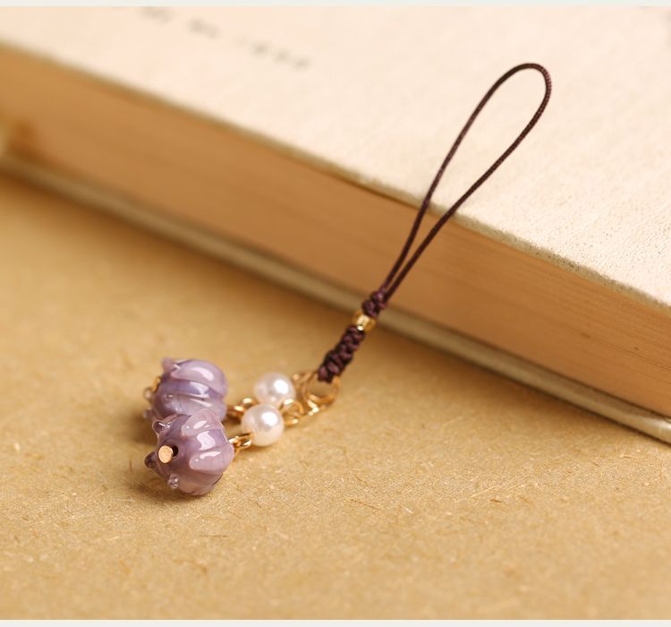 Waldring Orchideenseil Damen Chinesischer Stil Hängende Accessoires Glas Jade Stein Kleiner Anhänger Telefonkette_voghion.com