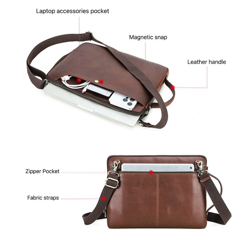Bolso bandolera de cuero multifunción para portátil, compatible con MacBook Pro de 14,2 pulgadas._voghion.com