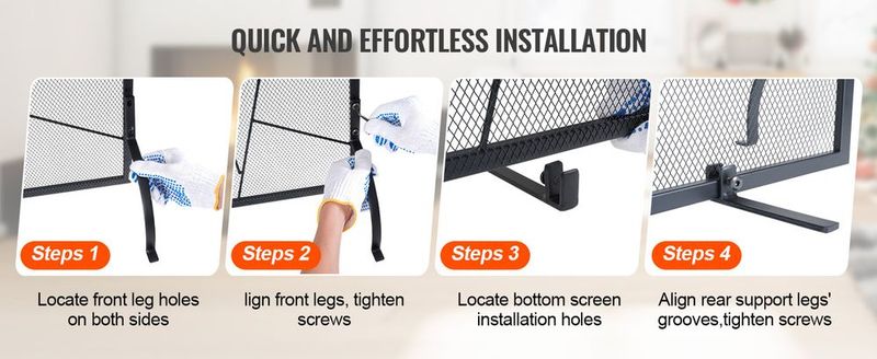 VEVOR Fireplace Screen Single Panel, Sturdy Iron Mesh Fireplace Screen, 35.6"(L) X28.4"(H) Spark Guard Cover, Simple Installation, Free Standing Fire Fence Grate For Living Room Home Decor Modern_voghion.com