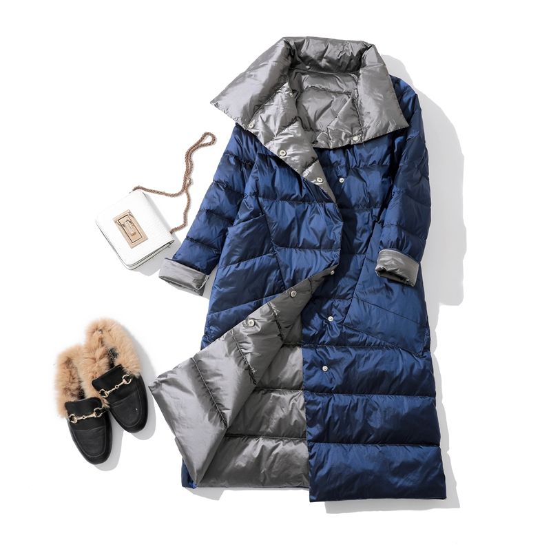 Fitaylor 2024 Zimní Dámský Rolák Bílá Kachna Prsa Teplá parka Oboustranná dlouhá bunda_voghion.com