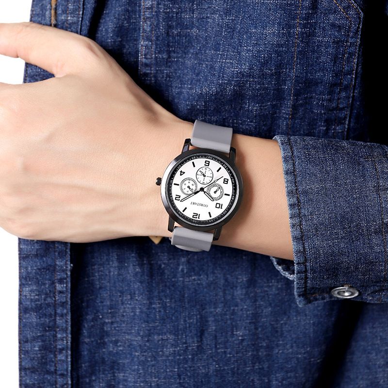 Student Leisure Youth Digital Three Eyes Quartz Silicone Men's Watch_voghion.com