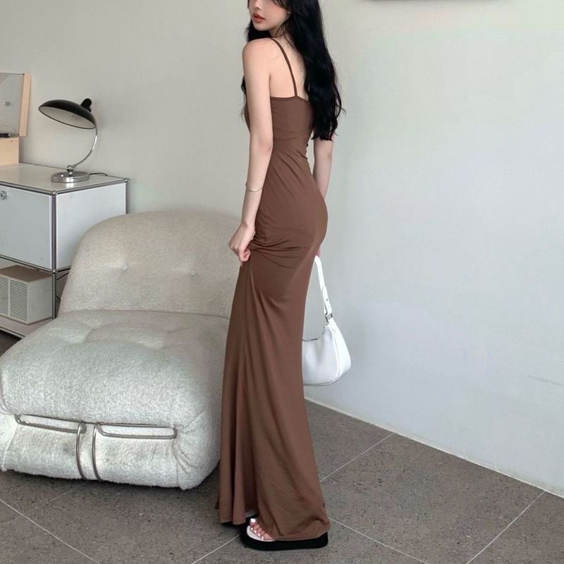 Sexy Kardashian Mermaid Beinverlängerndes, eng anliegendes, figurbetontes Trägerkleid, Slim-Fit Langes Kleid_voghion.com