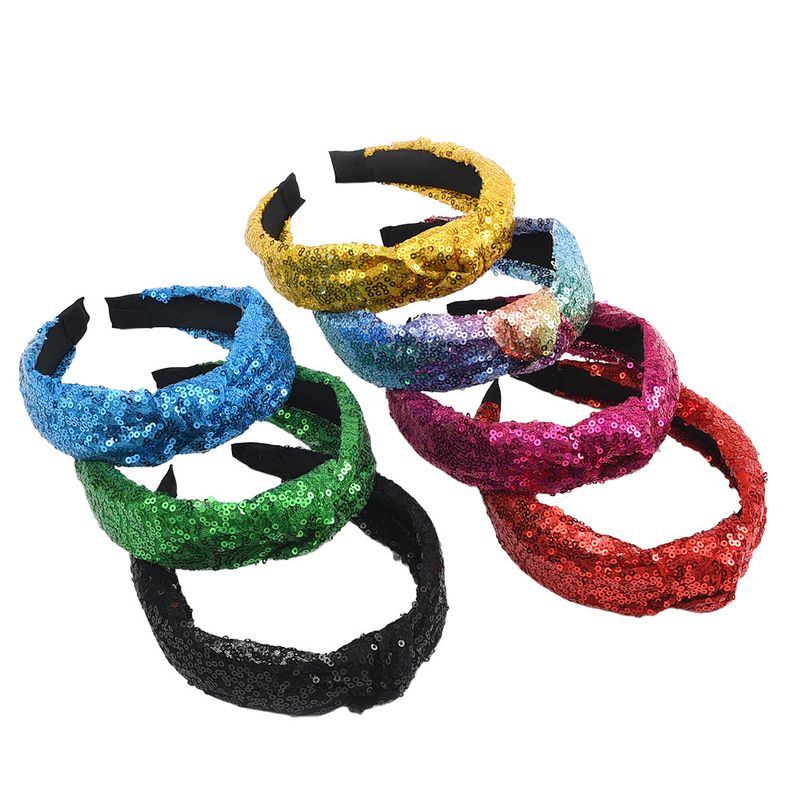 Semplice nodo, fiocco incrociato, paillettes colorate, elegante fascia per capelli in tessuto da donna_voghion.com