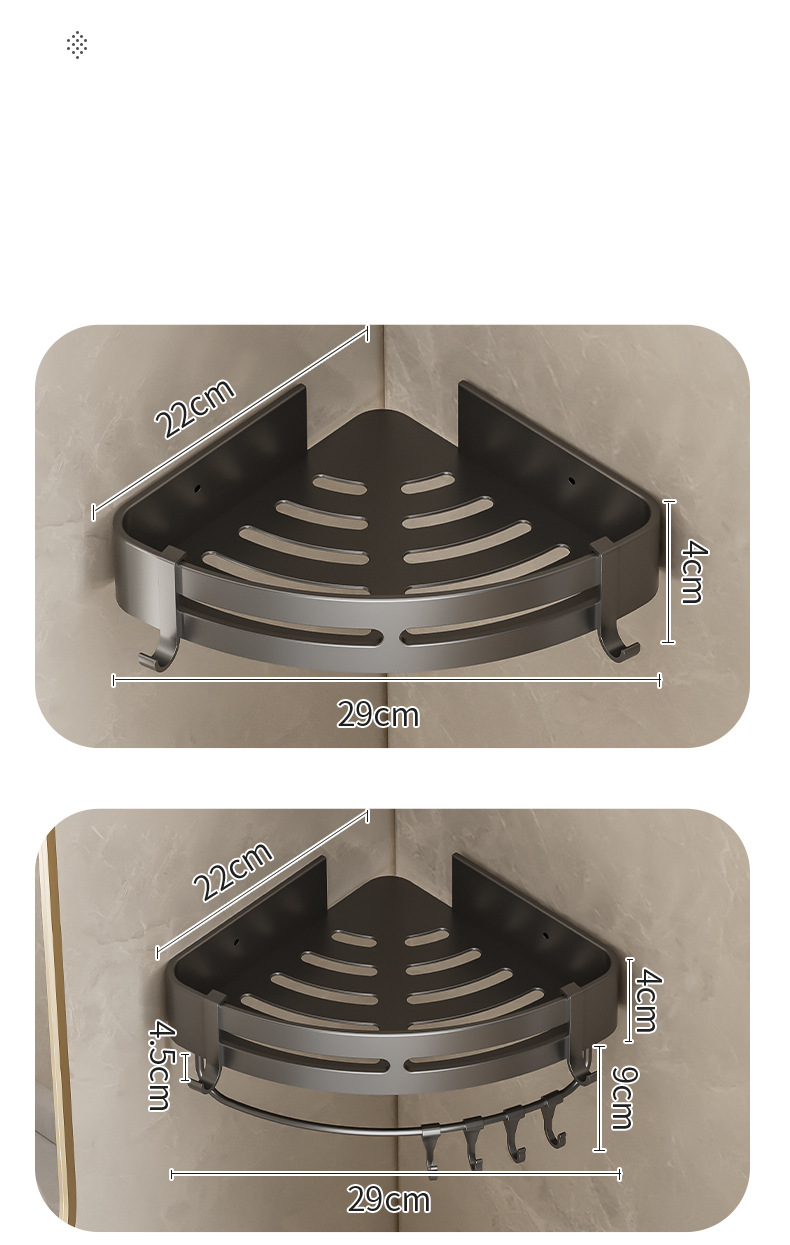 Estante de almacenamiento para baño, inodoro sin perforaciones, lavabo, estante de almacenamiento triangular montado en la pared_voghion.com