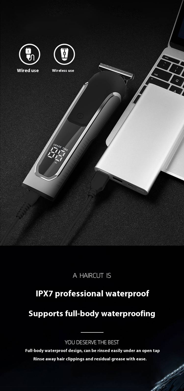 Professional Cordless Hair Clipper Kit - Rechargeable & Waterproof Hair Trimmer With LCD Display For Men & Kids_voghion.com