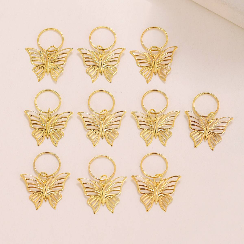 10 - Piece Set Metal Butterfly Dreadlock Hair Accessories, Ponytail Braiding Hair Clips With Geometric Open - Style Design_voghion.com