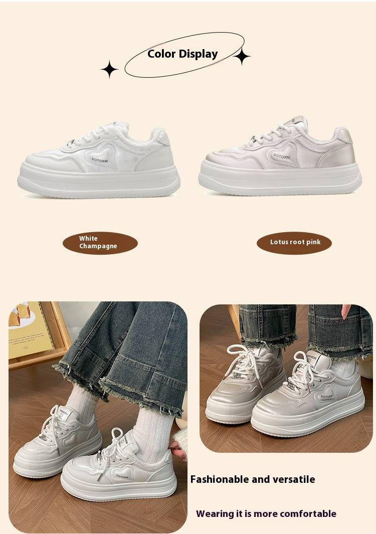 Winter Sneakers Fleece-Lined Slip-Resistant Casual Shoes With Rubber Sole, Chunky Platform White Shoes For Cold Weather, Warm Comfortable Shoes_voghion.com