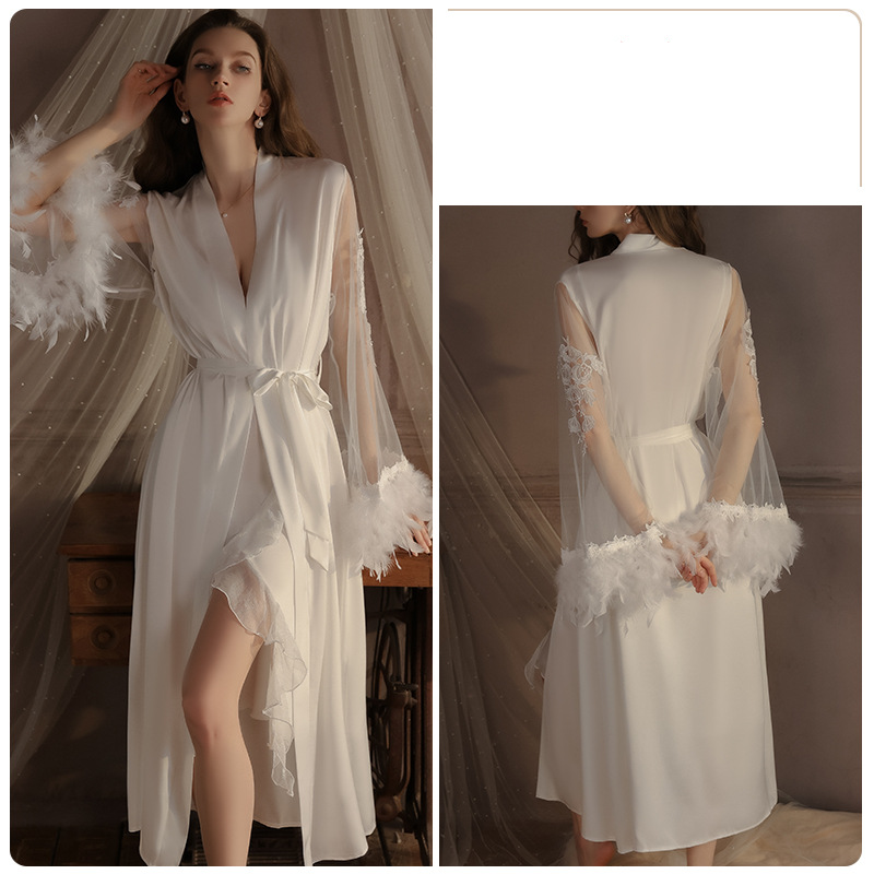 Underwear & Sleepwears Deep V Neck Satin Slip Nightgown & Robe Set - Elegant Loungewear For Women, Soft & Breathable, Comfortable Sleepwear_voghion.com