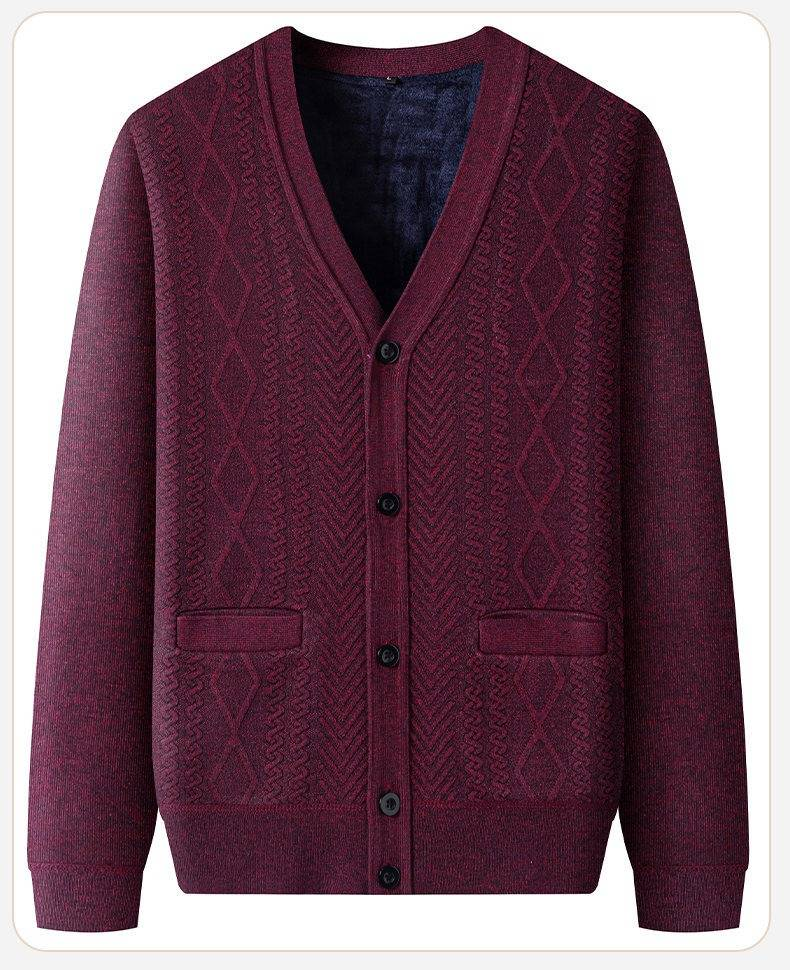 Heren fluwelen V-hals trui jas - Winter warme fleece gevoerde jas, oversized casual blazer met relaxte pasvorm (lichtgrijs/donkergrijs)_voghion.com