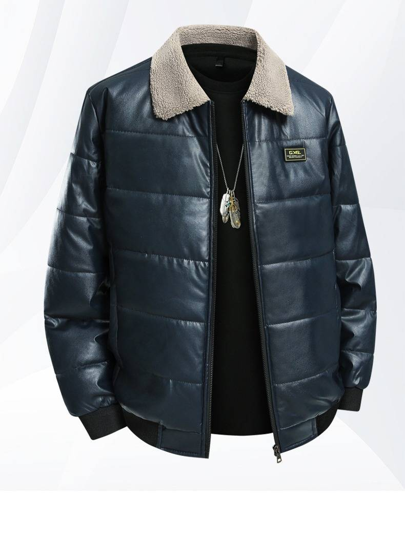 Giacca invernale da uomo foderata in pile con collo in pelliccia sintetica – Impermeabile e antivento, taglia slim/plus size (nero/blu)_voghion.com