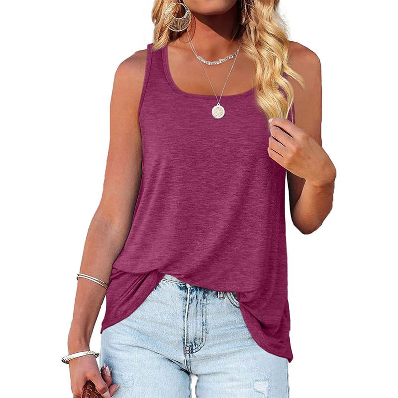 Women's fashion sleeveless square collar solid color vest T-shirt_voghion.com