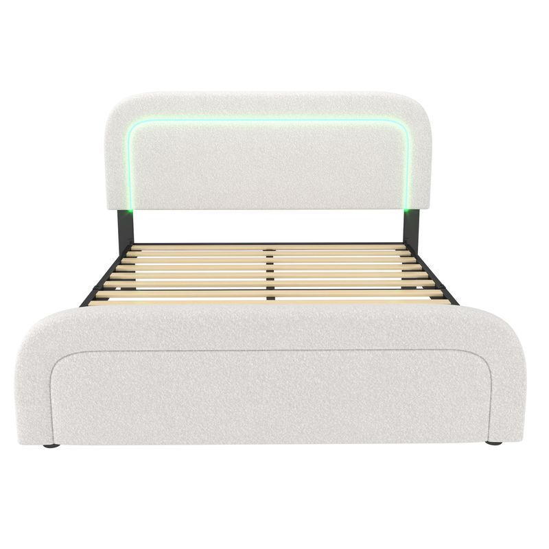 Polsterbett 140x200cm Con USB-C, LED, Copertina flessibile, Sherpa-Weiß_voghion.com