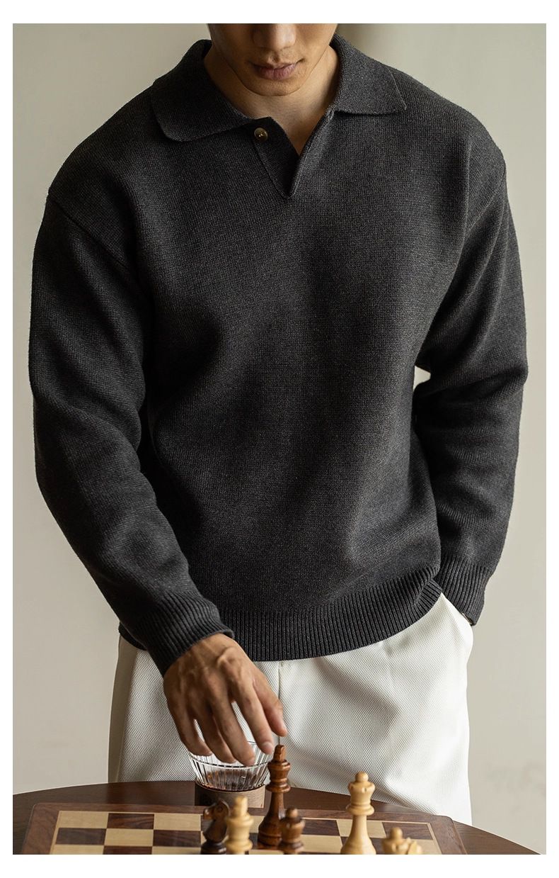 Pure Mixed Color Italian Style Lapel Half-Zip Knit For Men 2025 Autumn Winter Loose Lazy Polo Yarn Sweater_voghion.com