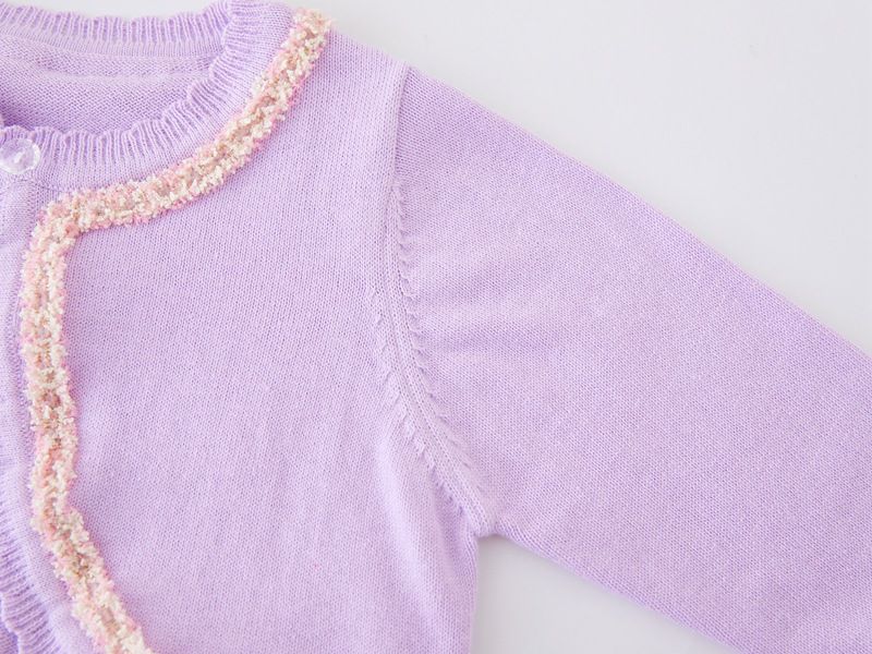 Cardigan élégant en tricot d'inspiration victorienne pour mère et enfant, avec bordure en dentelle, léger et doux, en mélange de coton (blanc-rose/blanc-noir/violet-rose)_voghion.com