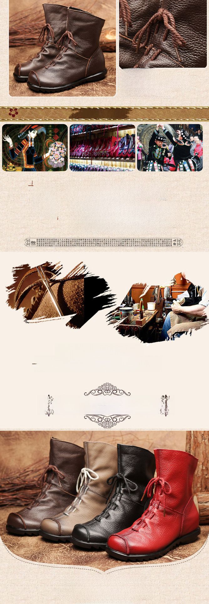 Stivali corti in pelle originali retrò popolari stivali in pelle caldi autunno e inverno Nuovi stivali da donna con tacco basso Stivali Martin da donna in un unico pezzo_voghion.com