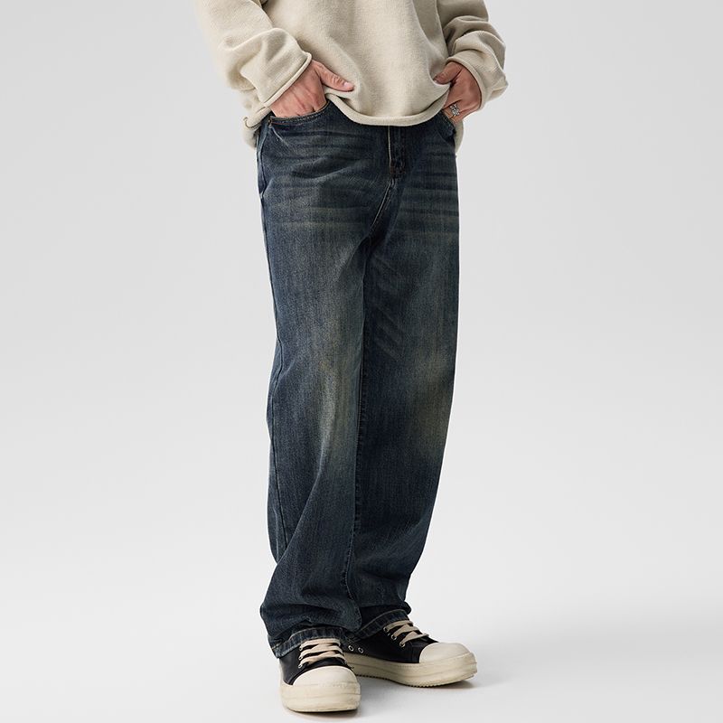 Jeans elasticizzati CLEANFIT da uomo, larghi e dritti, Harlan, alla moda, lunghi, a vita media, stile retrò americano, lavato, K11, denim, otto cilindri, abbigliamento Xiansenzhi_voghion.com