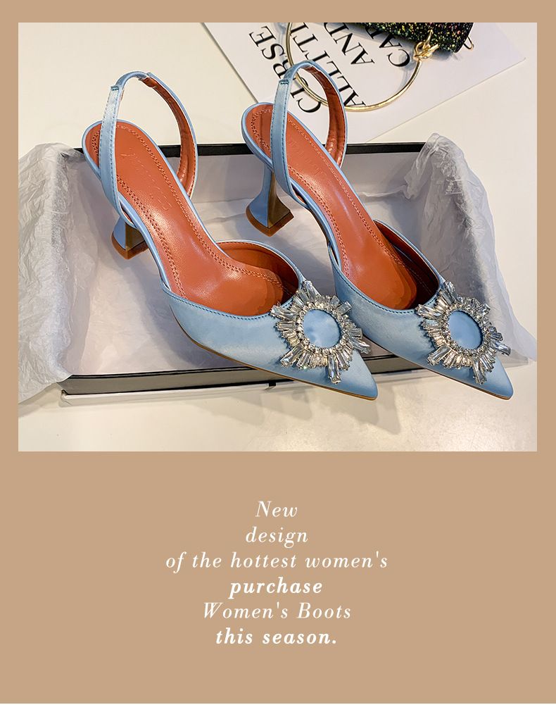 Solid color pointed women's sandals new sun buckle rhinestone high-heeled shoes with a glass with a baotou women's shoes_voghion.com