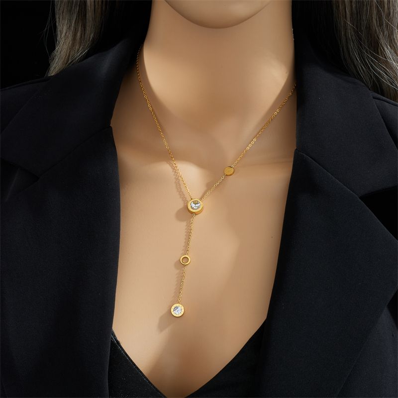 Vendite calde DIEYURO Collana con ciondolo lungo in zircone con quadrante in numeri romani in acciaio inossidabile 316L per donne e ragazze alla moda, catena per clavicola_voghion.com