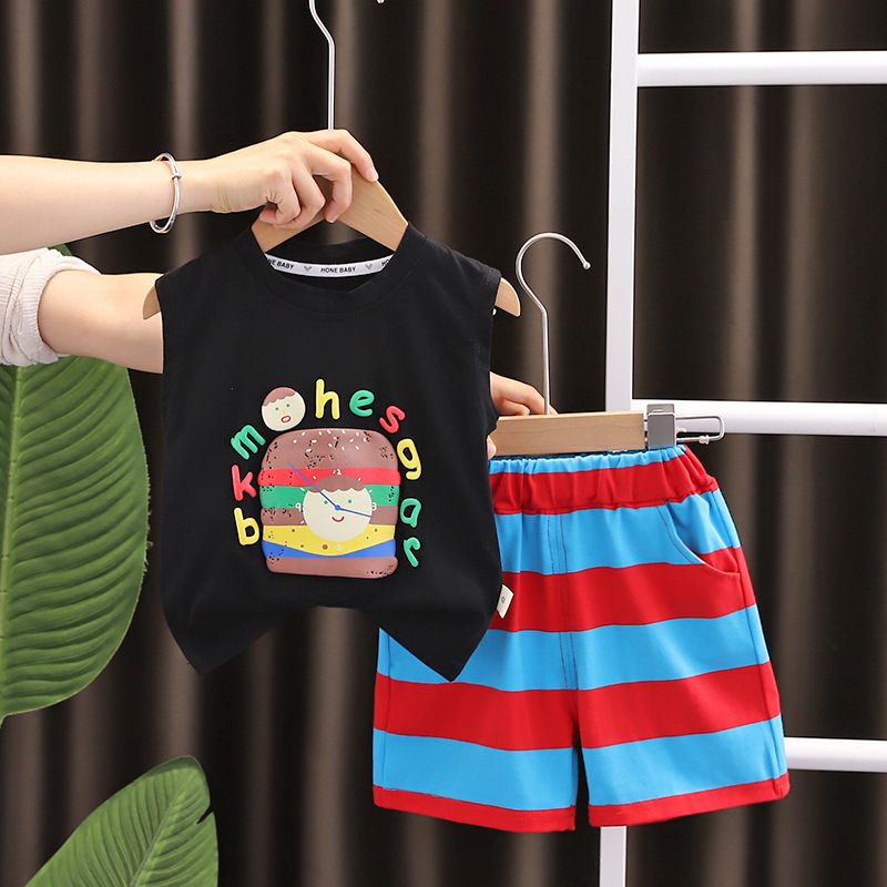 Children's and boys' suit 2024 new westernized baby burger vest striped pants summer clothing trend_voghion.com