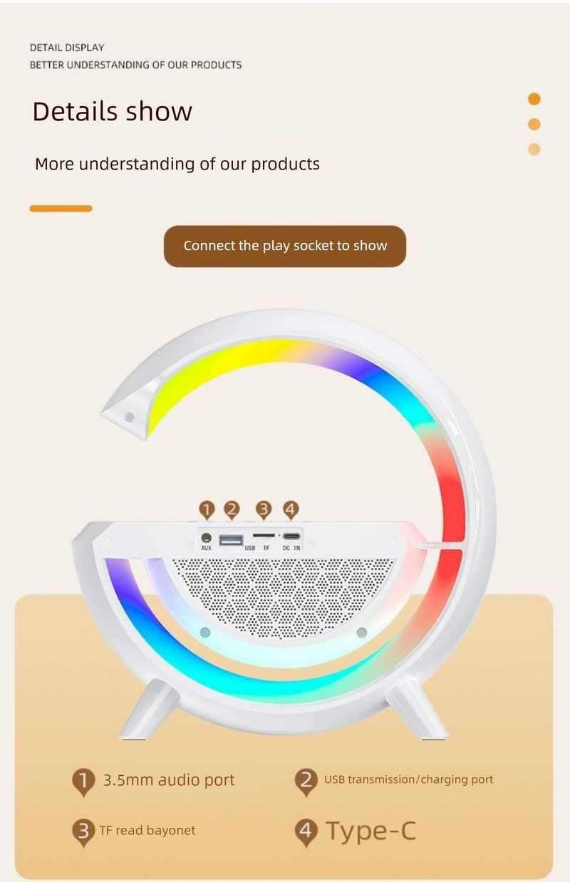 Alto-falante Bluetooth com carregamento sem fio, atmosfera multifuncional, pequena lâmpada noturna, alarme, presente de aniversário, áudio, relógio lunar para_voghion.com
