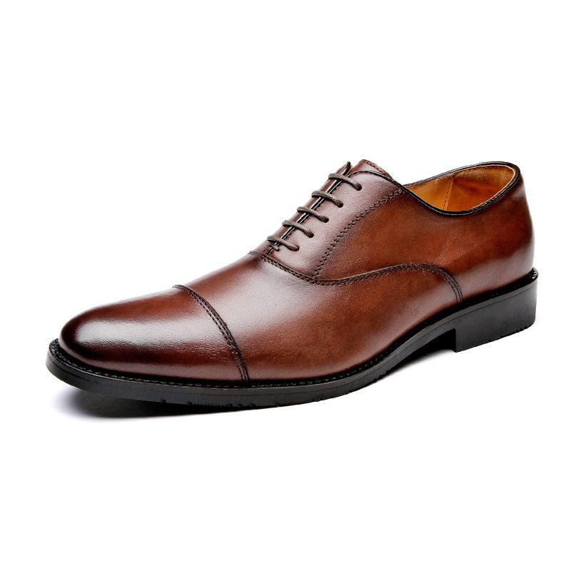 Zapatos Oxford de cuero genuino de tres articulaciones, estilo británico, formales, con suela de madera y capa superior de piel de vaca para hombre._voghion.com