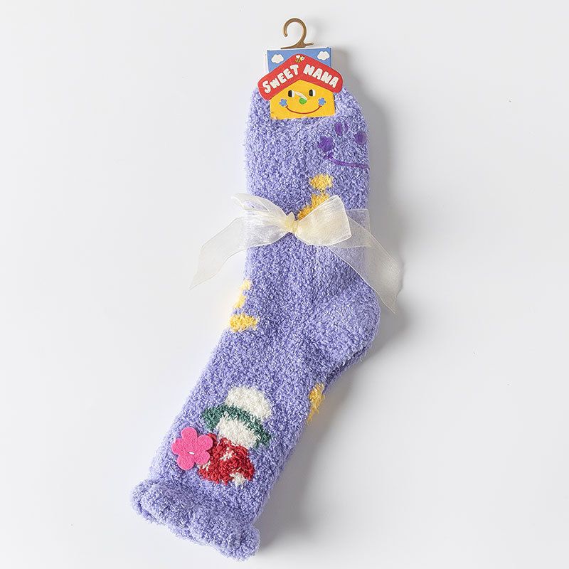 Koralle für Kinder, Herbst Winter mit zusätzlichen Fleece dicke Handtücher, Mittelboden Socken, lange Röhre schlafen und warm_voghion.com