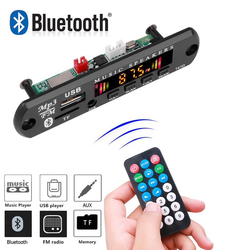 Kit Bluetooth 5.0 6V-24V Placa decodificadora MP3 sem fio WMA Módulo reprodutor de música automotivo Áudio sem perdas USB AUX TF Rádio_voghion.com