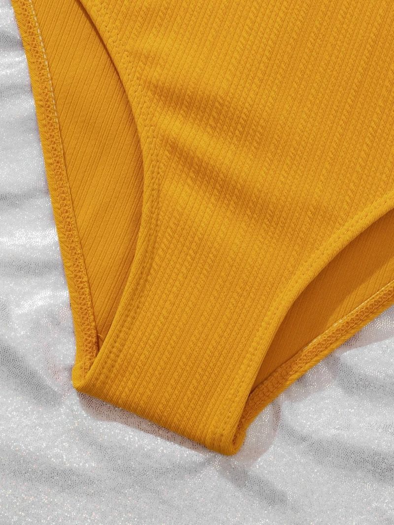 Einteiliger Bikini mit tiefem V-Schultergurt, gerüscht, eng, sexy, rückenfrei, Badeanzug für Damen_voghion.com