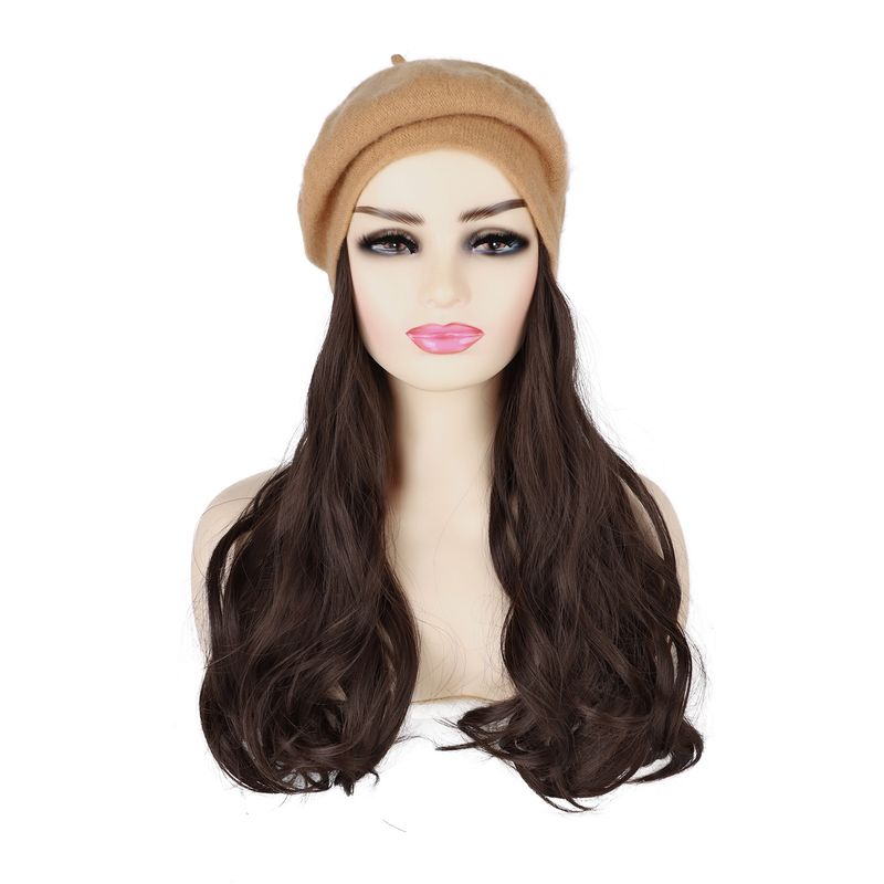 Parrucca da donna con cappello e capelli lunghi e ondulati - Parrucca sintetica invernale in stile berretto con copertura completa della testa per uno stile senza sforzo_voghion.com